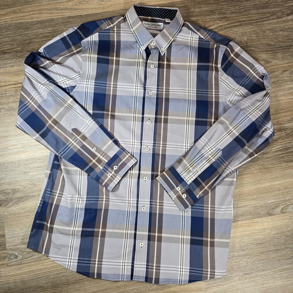 Nick Graham Shirt Mens 2XL Plaid Long Sleeve Stretch Modern Fit Performance B
